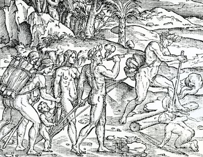 Angelszene, Brasilien, Illustration aus Singularitäten von Frankreich Antarctique, von Andre de Thevet, 1558 von French School